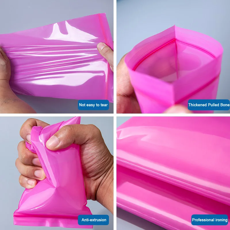 100Pcs PE Pink Thickened 0.13mm Clear Zip Lock Bags Dustproof Sealed Bag Pull Bone Plastic Storage Bag Reclosable Poly Zip Bags 6