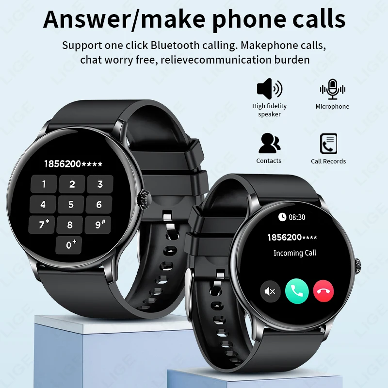 LIGE Smart Watch Sports Fitness Men Women Heart Rate Health Monitor Bluetooth Call IP68 Waterproof Watch Alarm Clock Smartwatch