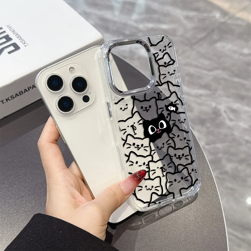 Adorable Black Cat Cartoon Transparent Phone Case - Soft Silicone TPU Back Cover