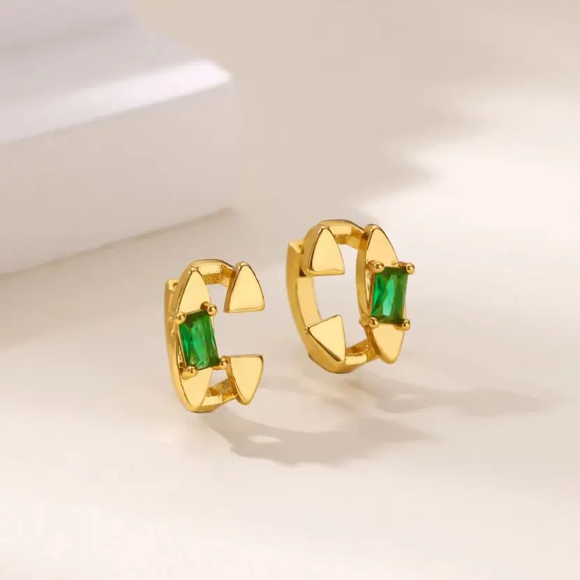 Green Zircon Geometric Earrings for Women Girls