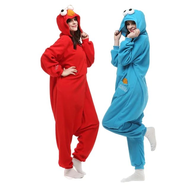 Adults Animal Kigurumi Cookie Monster  Costume Cartoon Onesies Pyjama Halloween Carnival Party Jumpsuit