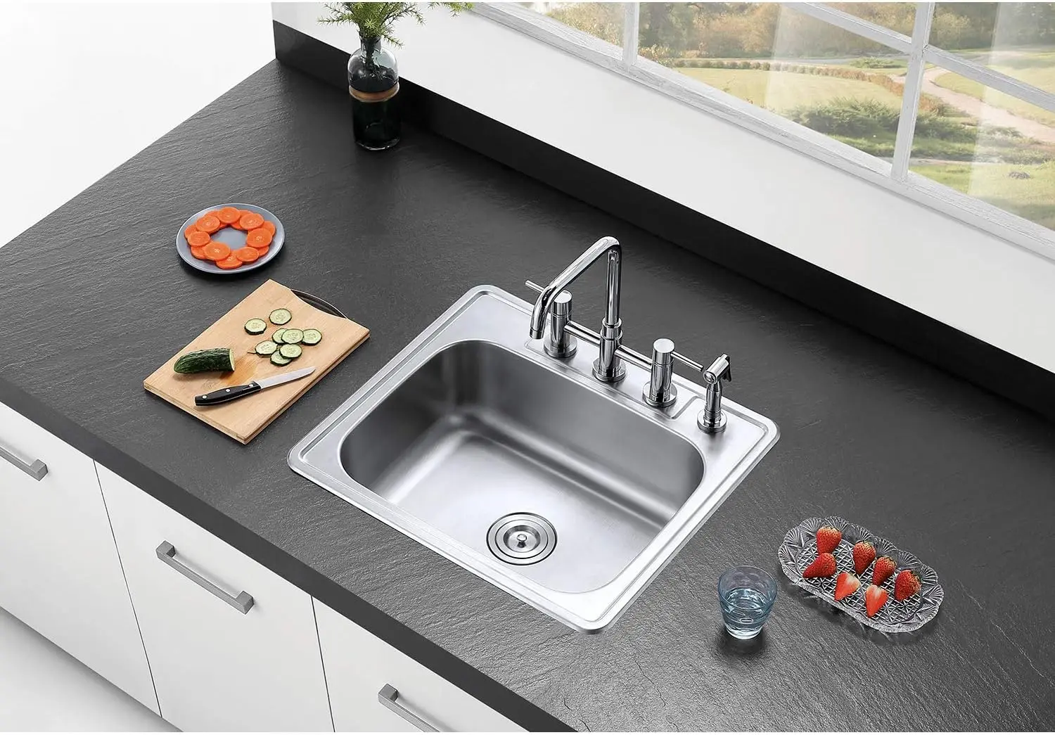 Kingston Brass Gourmetier GKTS25228 Studio Self Rimming Single Bowl Sink, 25-Inch L × 22-Inch W × 8-Inch H 4