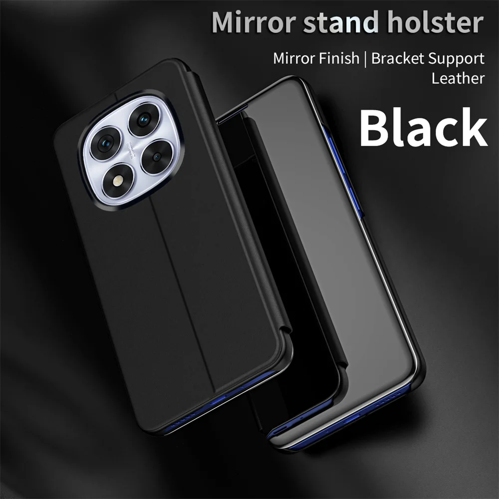 Premium Mirror Flip Leather Phone Case with Shockproof Kickstand Holder Cover