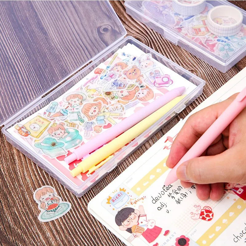 Transparent Desktop Stationery Stickers Plastic Storage Box Organizer Container Art Tool Case Craft Desktop School Supplies desktop storage box stationery organizer stationery storage box