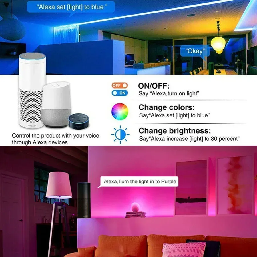 RGB LED 스트립 조명 앱 원격 제어 LED 조명 5m-30m LED 다이오드 플렉시블 램프 테이프 (가정 파티 장, EU 플러그 포함)