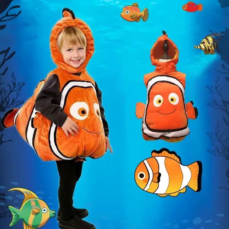 New Halloween Cosplay Costume Cartoon Animal Underwater Mobilization Nemo Clown Fish Jumpsuit Headgear Set for Adult Boys Girls