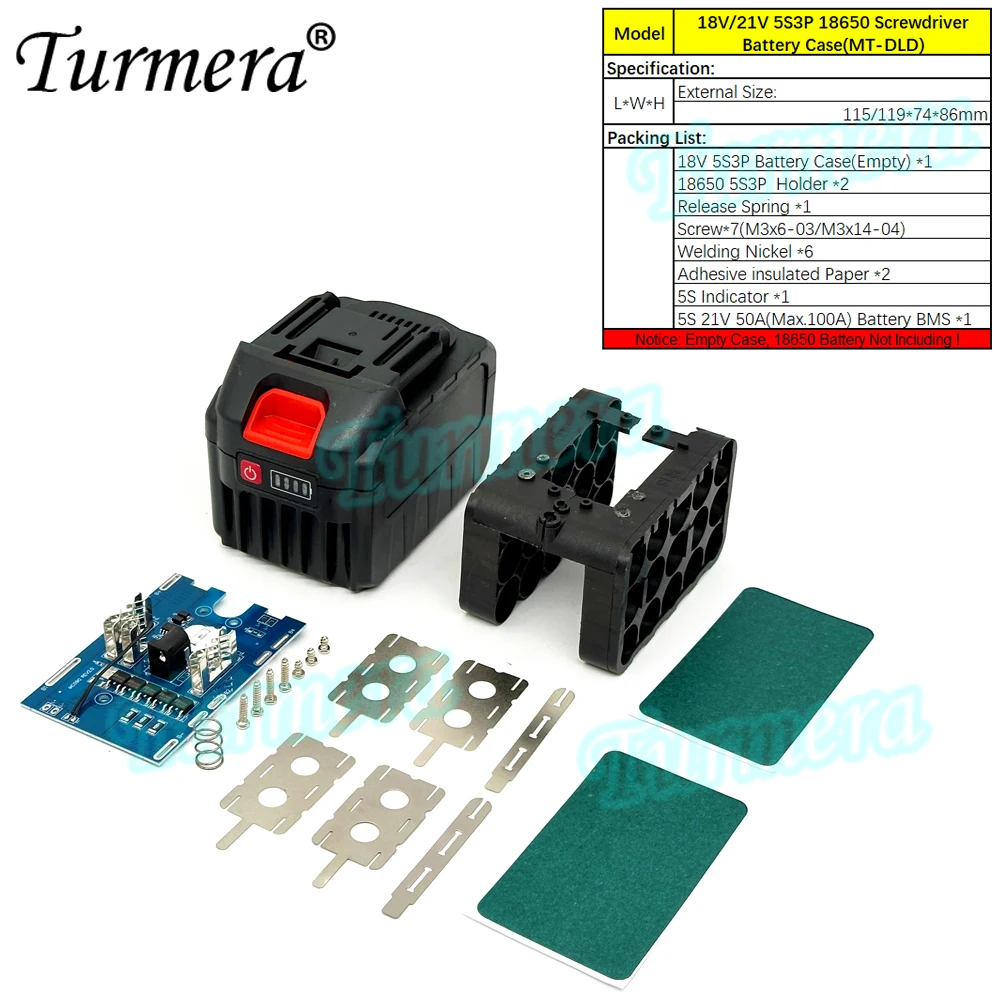Turmera 18V 21V Schraubendreher-Batteriegehäuse 5S3P 15X 18650 Halter 5S 50A Max.100ABMS Schweißnickel zum Ersetzen von 20V-Elektrobohrmaschinen – Detail 22