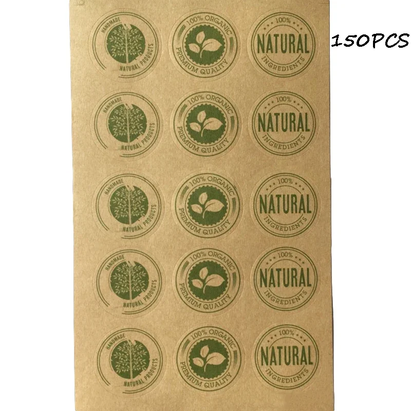 150Pcs Kraft Paper Sticker Natural Organic Product Seal Sticker Round Vintage Handmade Gift Packaging Label Baking Decoration