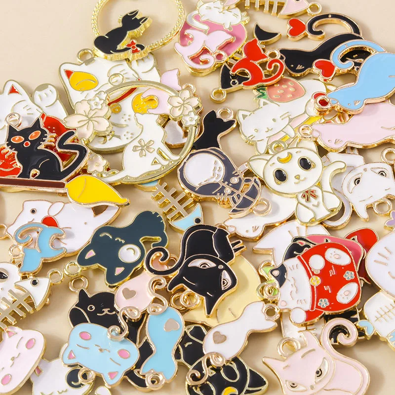 Mixed 5/20pcs Cute Enamel Cat Charms Cartoon Animal Cats Pendants for DIY Earring Necklace Jewelry Making Accessories