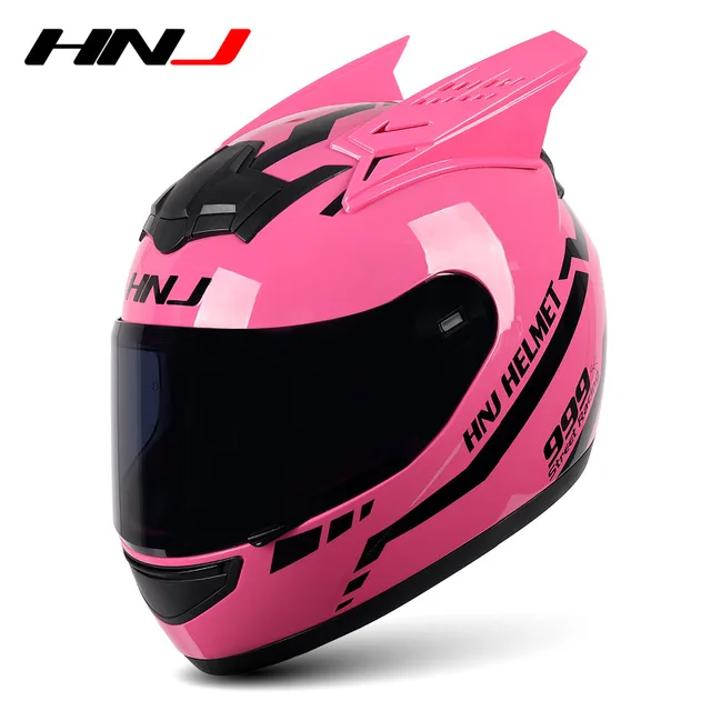 Full Helmet Motorcycle Kask Casco Moto Female Cycling Cap Horn Pink Man Motorcross Motorbike Helmet Casco De Moto HNJ939 939BlackLenhornHelme