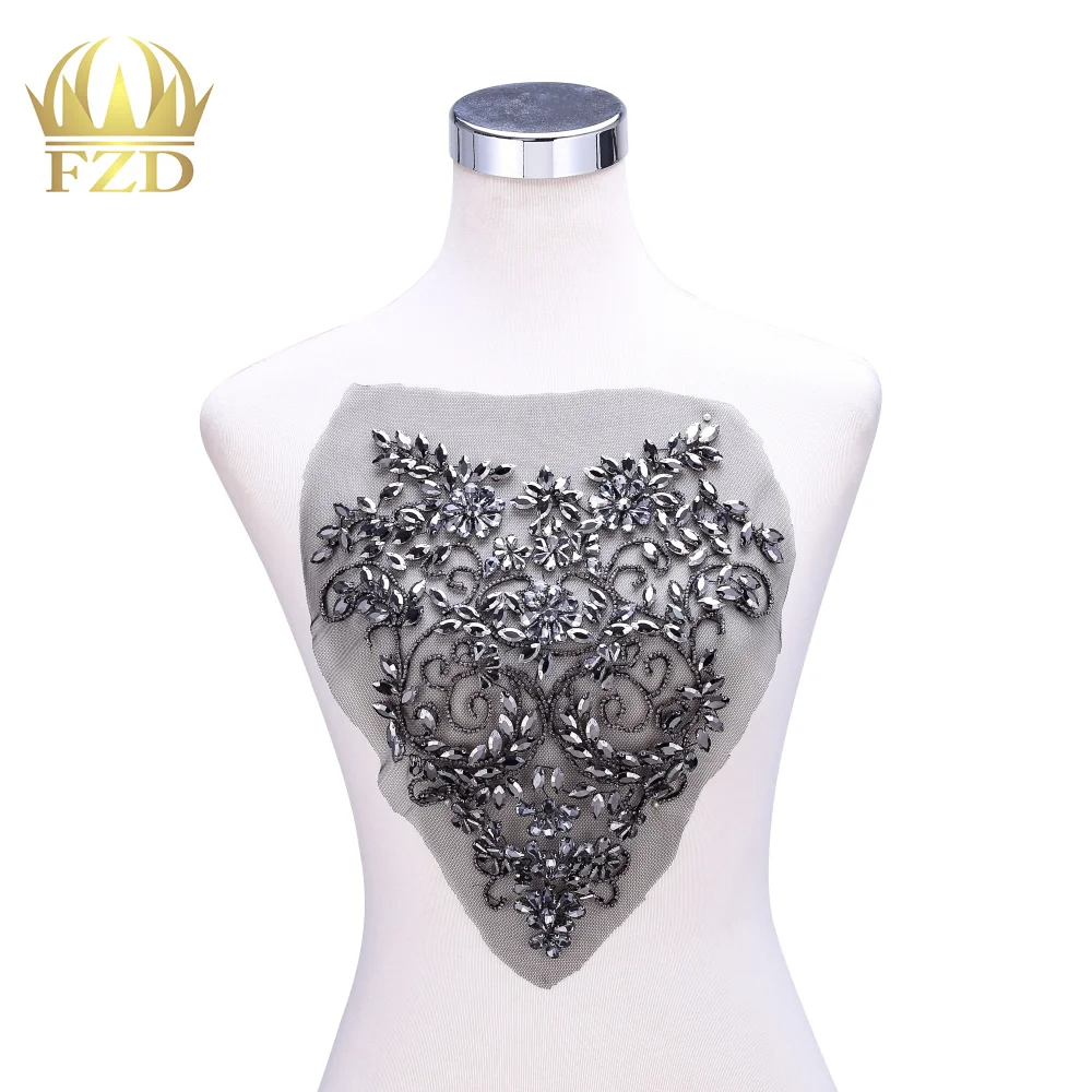 

FZD 1 Piece Handmade Sequin Cut Beads Bodice Patches and Rhinestones Applique with Gauze for Wedding Dresses Embroidery DIY