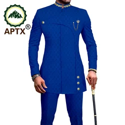African Men Suit Wedding Formal Wear 2 Piece Set Designed Blazer Jacket Pants Dashiki Jacquard Ankara Fabric Slim Fit  A2316025