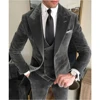 Business Gray Velvet Blazer Sets Wedding Men's Suits Slim Fit Custome Homme Elegant Formal 3 Pieces Outfits Jacket+Pants+Vest 1
