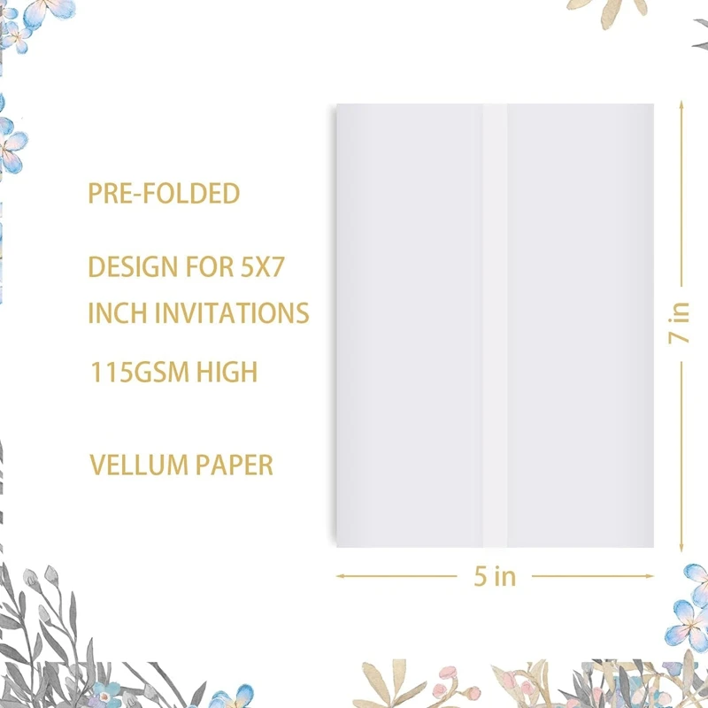 Mailing Envelopes 50 Sheets Pre-Folded Vellum Jackets For 5X7 Invitations