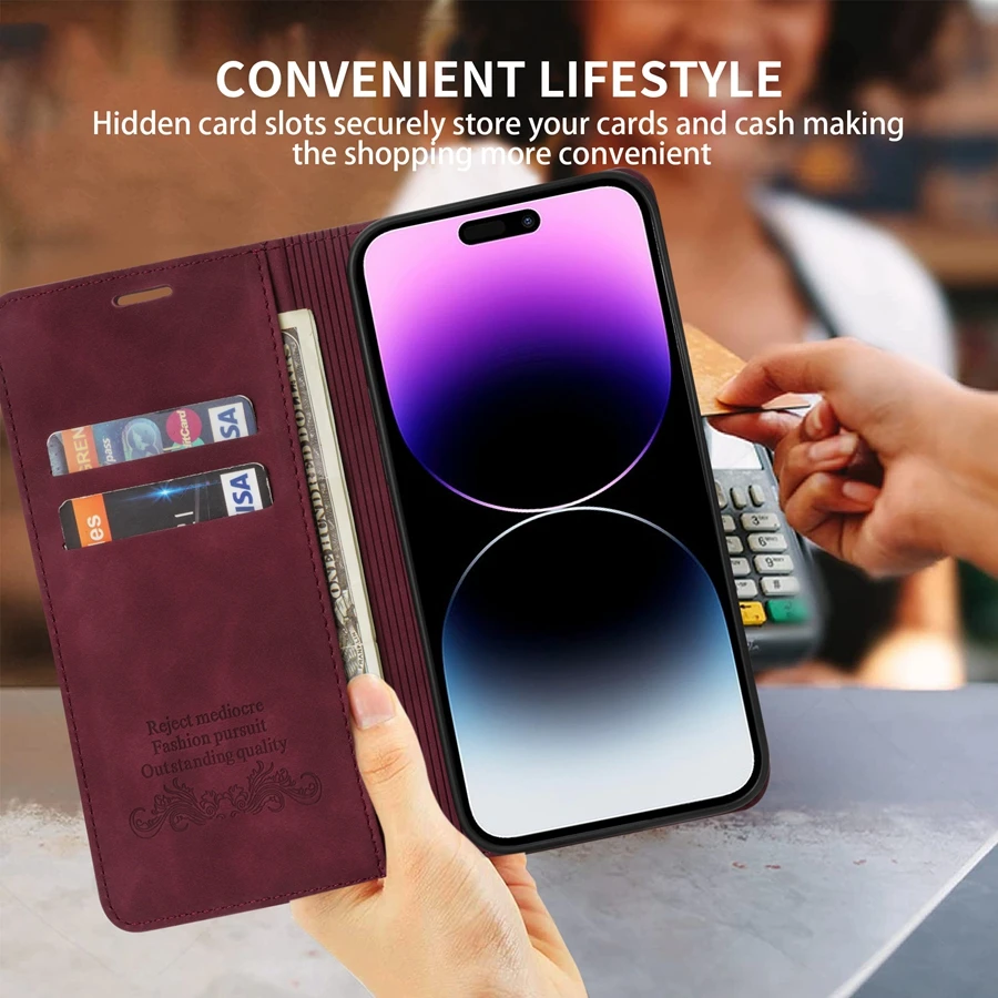Leather Magnetic Flip Wallet Case with Card Slot and Skin-Friendly Design