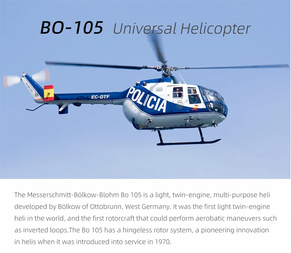 FLY WING BO-105 470 클래스 2.4G 6CH GPS 안정화 스케일 RC 헬리콥터 RTF(H1 비행 컨트롤러 포함)
