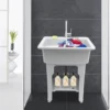 Freestanding Plastic Utility Sinks with Faucet Goudergo Drop in Deep sink kit with Inlet Pipe and Drain Pipe for Laundry Room 4