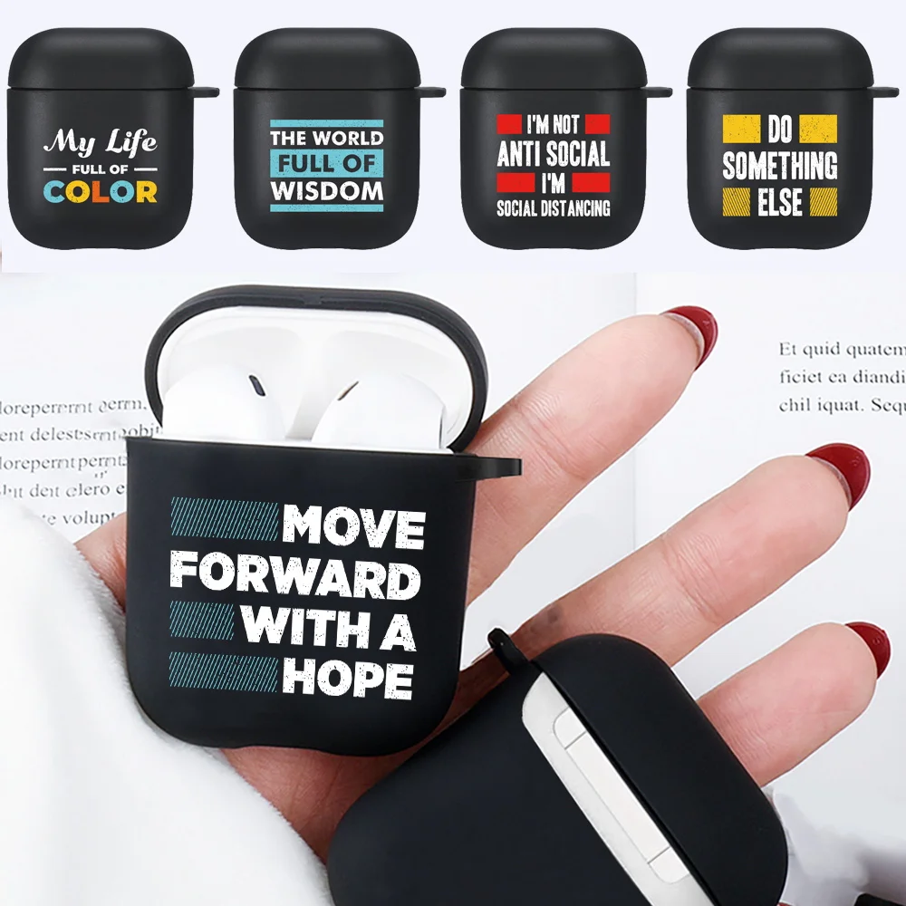 

Earphone Case for Apple AirPods 1st / 2nd Gen Wireless Bluetooth Headphone Cover Anti-drop Phrase Pattern Soft Silicone Cases