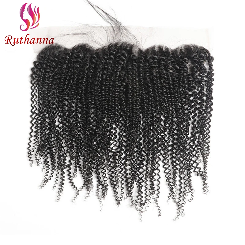 Kinky Curly 13x4 Lace Frontal Human Hair Pre-Plucked Natural Color Brazilian Virgin Hair Transparent Lace Closure For Women