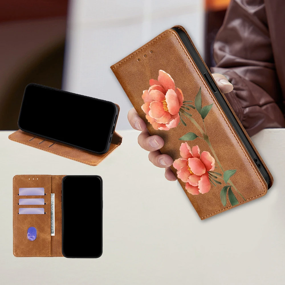Elegant Flower Pattern Leather Flip Cover Phone Case