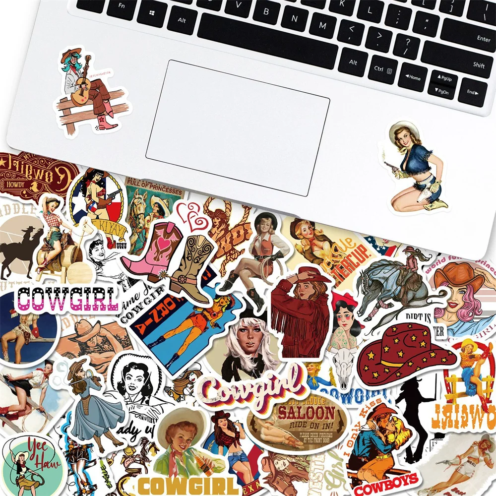 10/30/50PCS Western Element Graffiti Waterproof Sticker Cartoon Cowboy Girl Series Decorative Decal Skateboard WaterCupWholesale