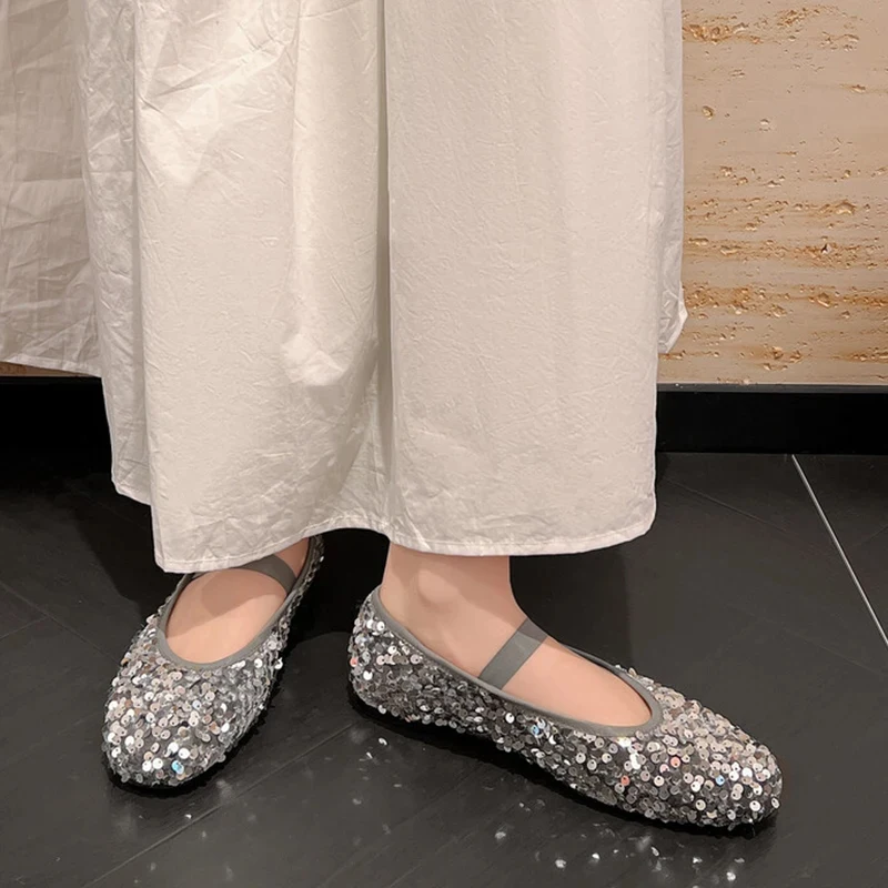 Glitter Ballet Pumps Silver Sequin Shoes Flats Flat Silver Sequin