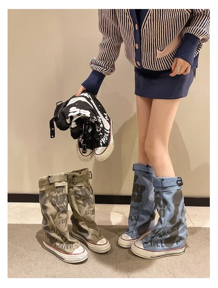 Graffiti Mid Calf Canvas Shoes 15