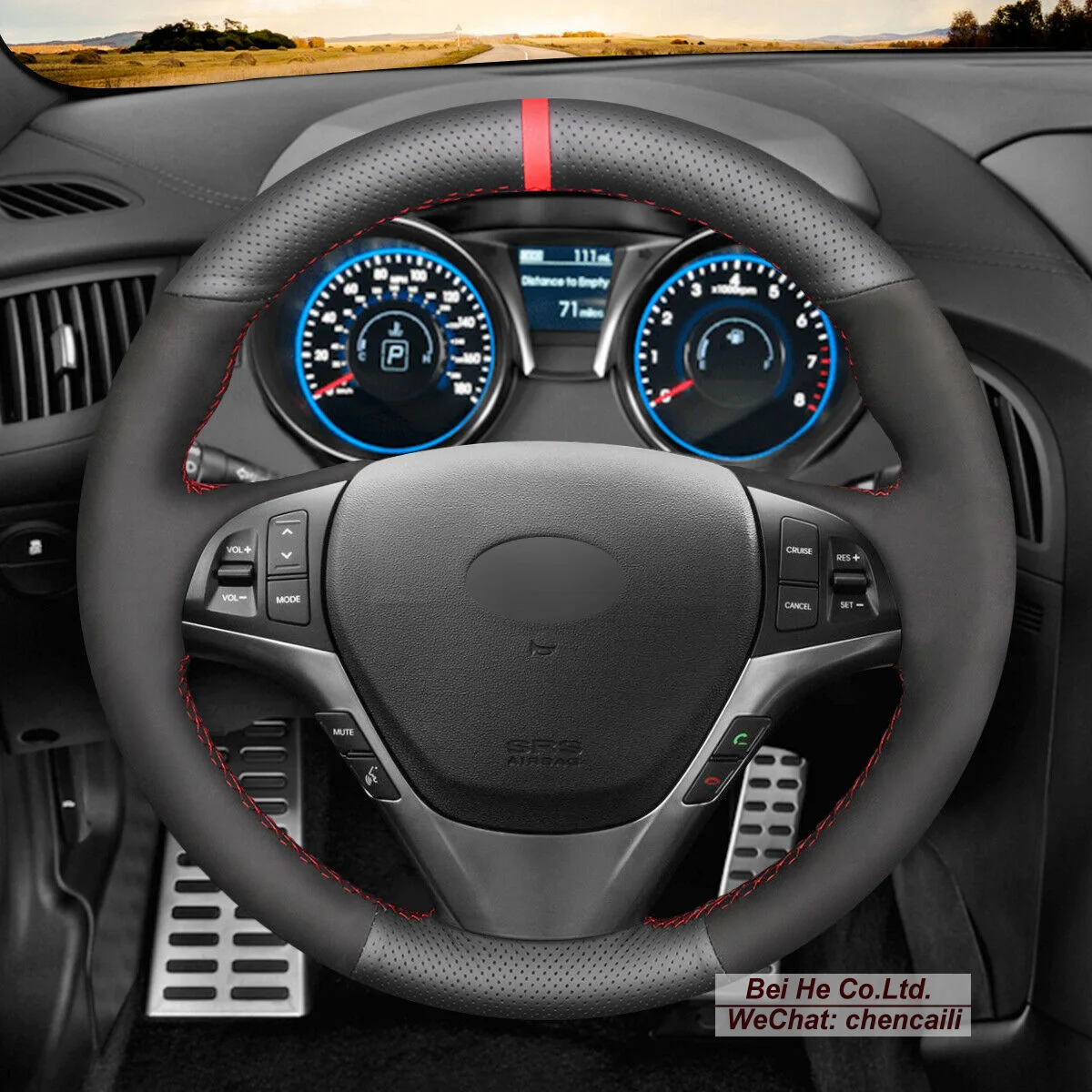 

Hand Sew Non-slip Black Leather Suede Car Steering Wheel Cover For Hyundai Genesis Coupe 2010-2016 Interior Accessories