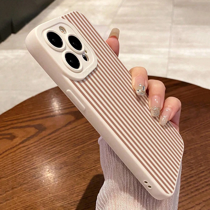 Pink Striped Painted Anti-Drop Phone Case Cover