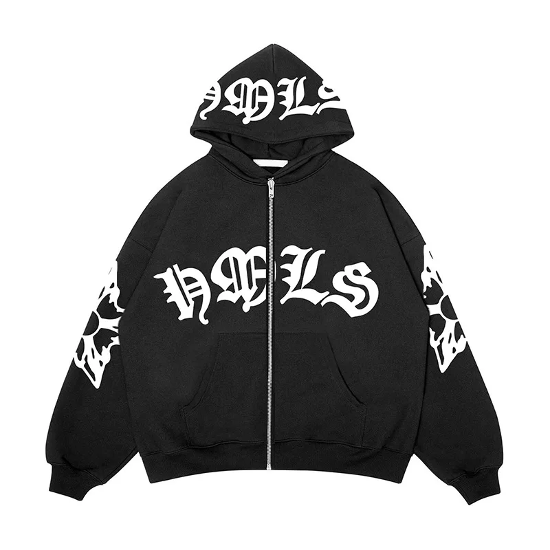 Zip Hoodie Snowflake Letter Print Goth Punk Sweatshirt Women Hoodies Sport Coat Pullover Long Sleeve Oversized Hoodie Y2k Jacket