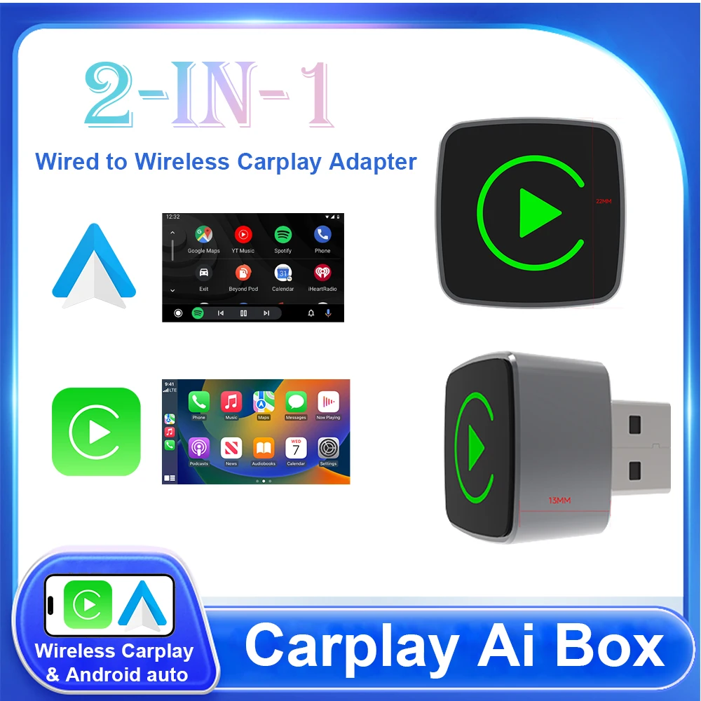 Wireless CarPlay/Android Auto 2-in-1 Converter, Plug and Play, 360° Rotation, Light Color Changing, Japanese Instruction Manual Included, Genuine Wired CarPlay/Android Auto, For Cars With Cars