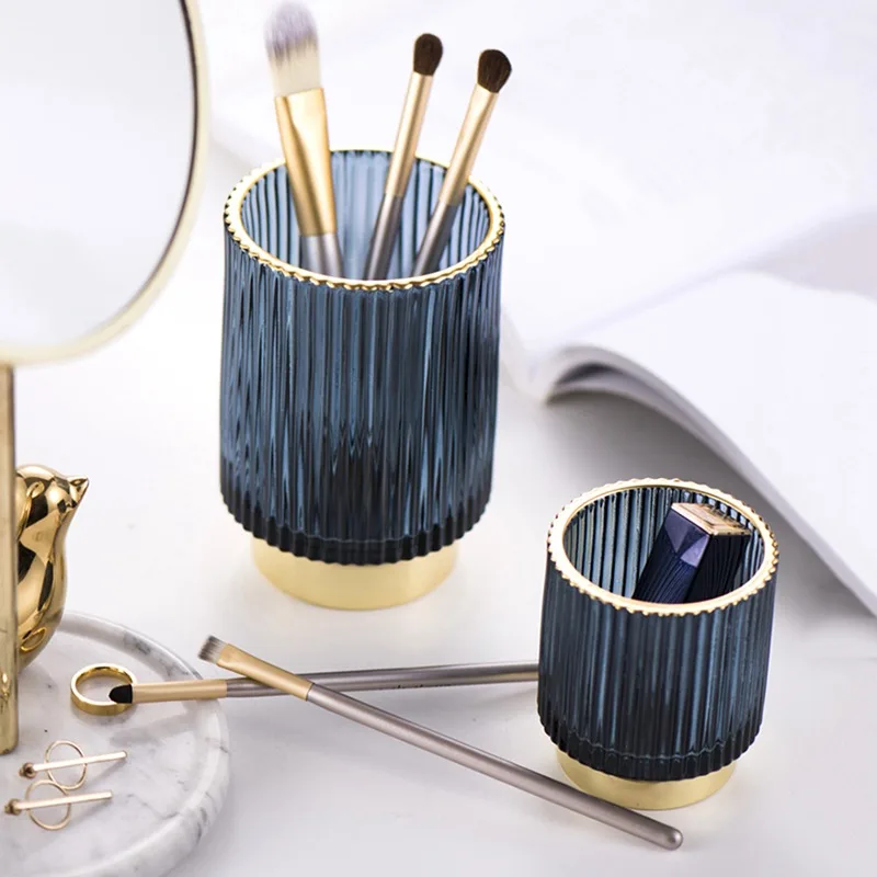 Gold Margin Thickened Glass Storage Bucket, Dark Green Pen Holder, Storage Jar Cup, Makeup Brush Bucket, Tabletop Vase 5
