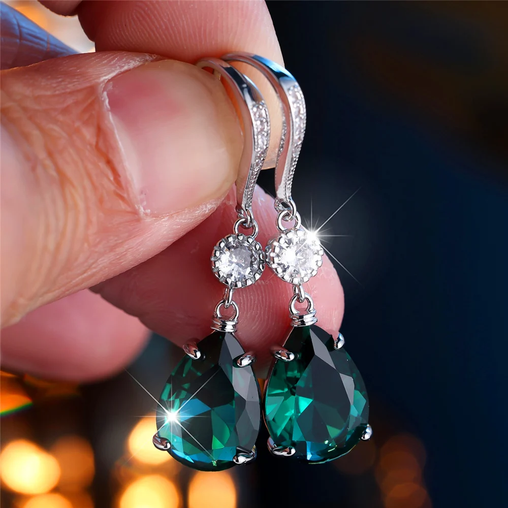 Charm Female Green Crystal Stone Cute Turtle Water Drop Earrings Cute Trendy Bridal Wedding Jewelry For Women