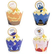 

24pcs/set Eid Mubarak Cupcake Wrapper with Topper Happy Ramadan Kareem Decoration Muslim Islam Party Cake Dessert Decor Supplies