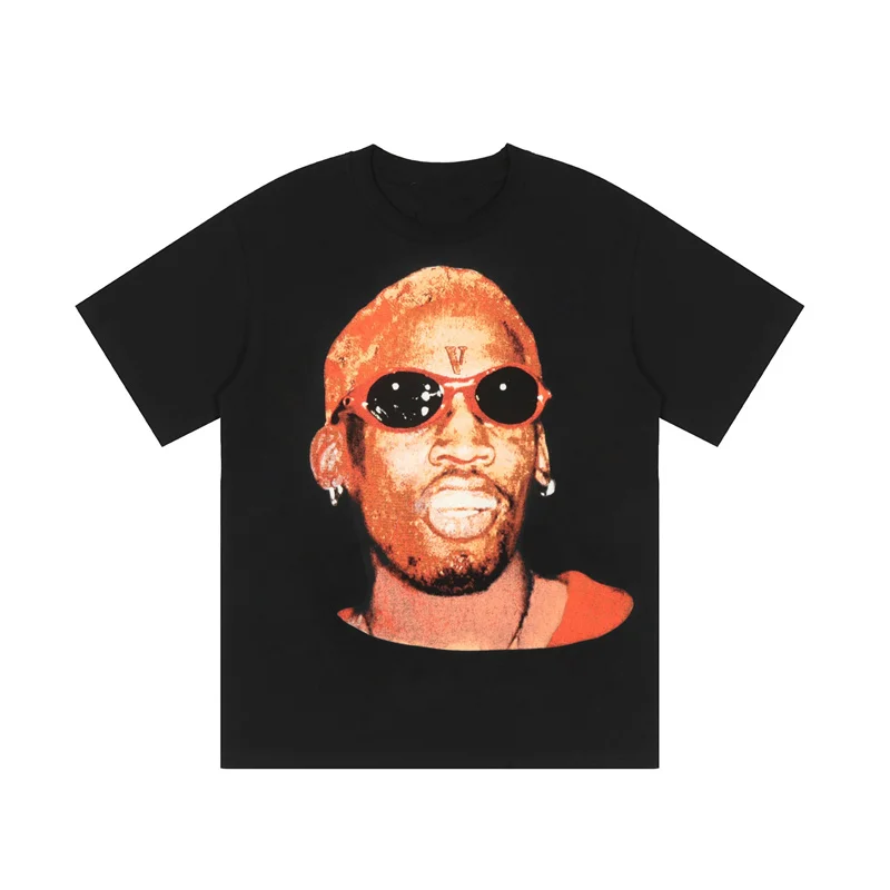 Nuovo 2024ss Hip-Hop Streetwear Retro Portrait Uomo Oversize Dennis Rodman T Shirt in cotone da uomo Manica corta Vintage Tshirt_voghion.com