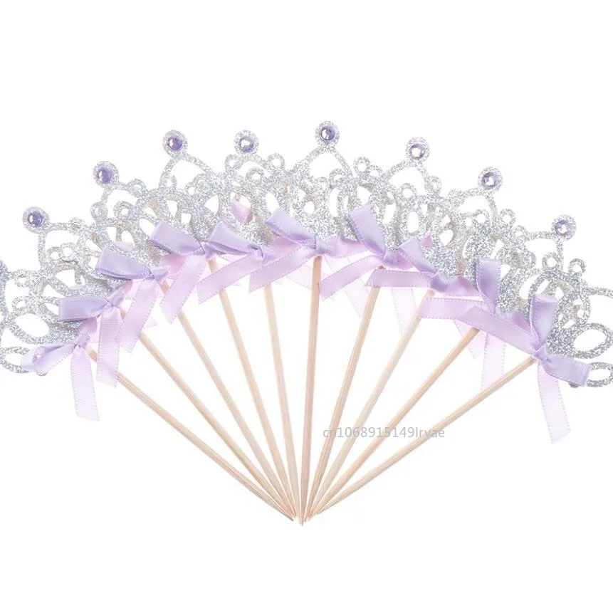 10pcs/set Pretty Princess Crown Cake Topper Kids Birthday Party Cupcake Topper Wedding Baking Decor Baby Shower Decor