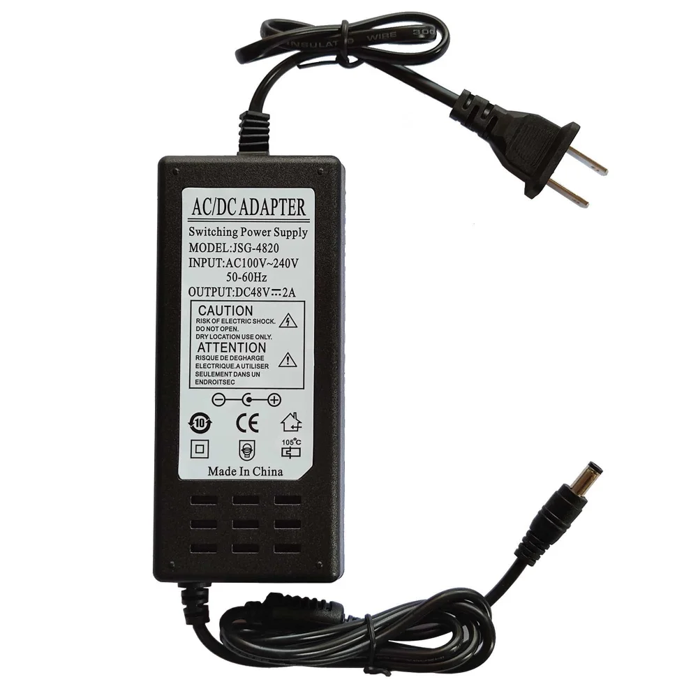 전원 어댑터 공급 충전기 어댑터, 100-240V AC DC 48V 2A, 5.5mm X 2.5mm 플러그, 미국 EU 플러그 48V 2A 5.5mm X 2.1mm