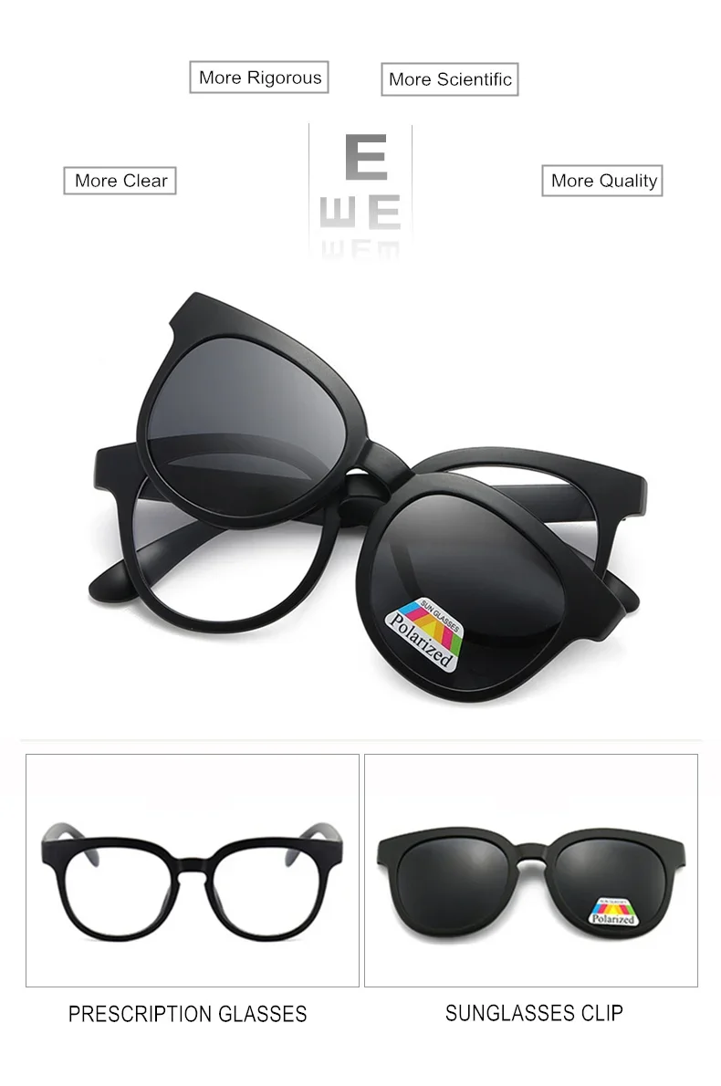 6-in-1-Magnet-Sonnenbrillen-Clip und Korrekturbrille für Myopie -0,5 bis -10, polarisierte oder Nachtsichtgläser, Männer und Frauen, kurzsichtige Brillen, F236 – Detail 2