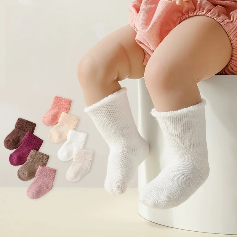 8Pair/lot New autumn and winter thick baby toddler socks cotton solid color baby floor foot socks 0-12months