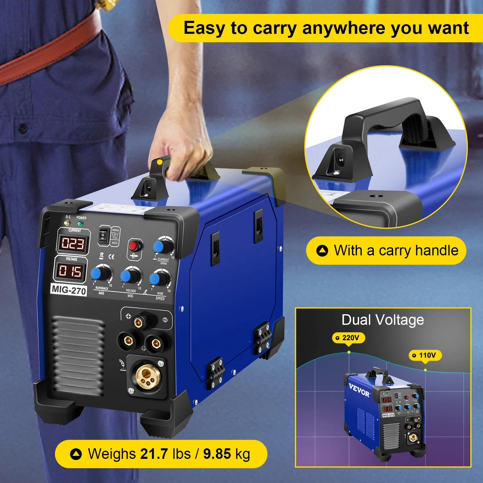 SIHAO 3 in 1 MIG / MMA / WIG Inverter Aluminiumschweißgerät Halbautomatisches Schweißen IGBT Combo Schweißgerät Punktschweißgerät 270A – Detail 8