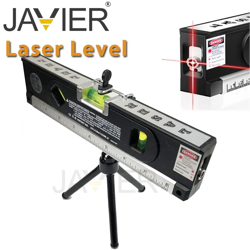 JAVIER 블리스터 레이저 레벨, 수평 수직 측정 테이프 얼라이너, 레이저 마킹 라인 눈금자 도구 삼각대 선택, 4in 1