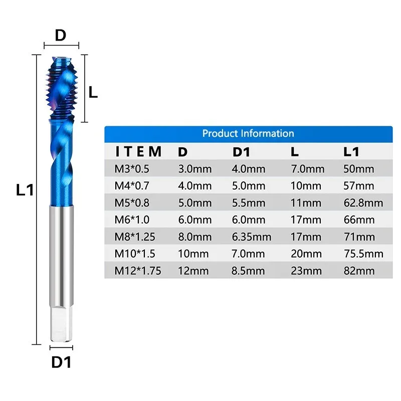 XCAN Schraube Tap für Aluminium Nicht-Eisen Metalle verarbeitung Blind Löcher M3 M4 M5 M6 M8 M10 M12 Metric tap Zwei Rand HSS Spirale Wasserhähne – Detail 4