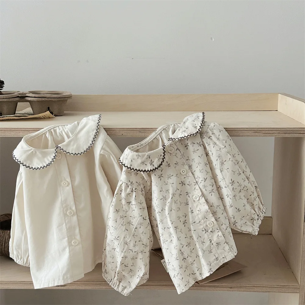 Autumn New Baby Girl Lapel Floral Long Sleeve Cardigan Infant Toddler Versatile Shirts Coat Baby Girls Simple Casual Jacket