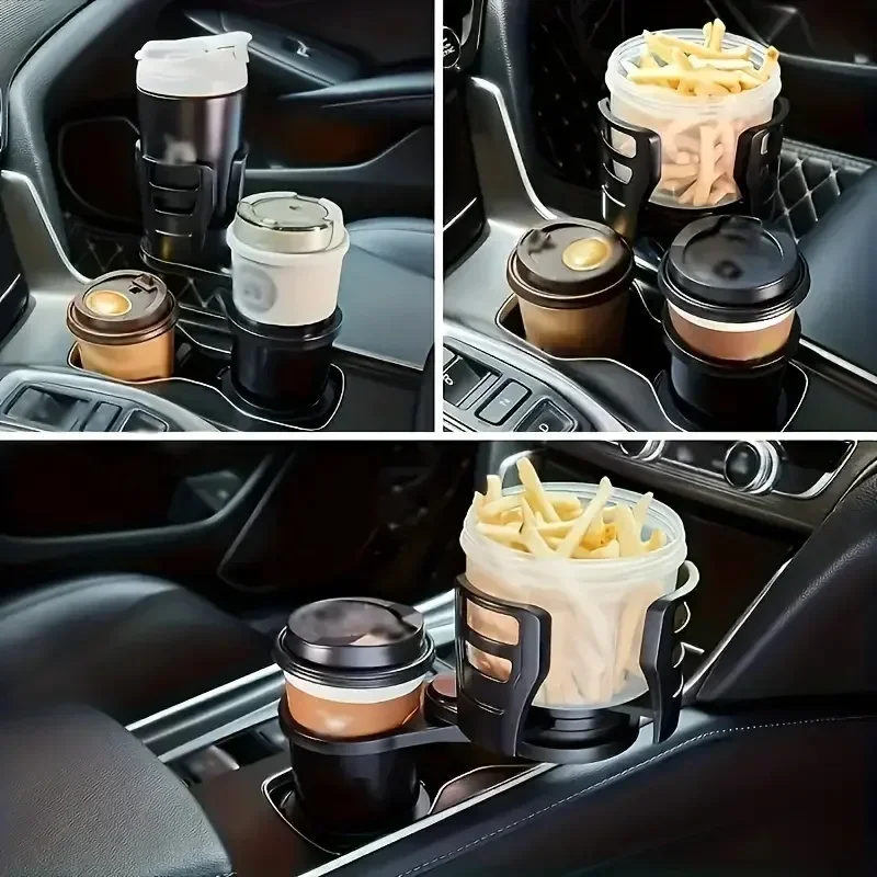 Portabicchieri per auto 2 in 1 - Base regolabile - Rotazione a 360° - Portabicchieri per auto - Per tutti gli usi - Organizer per interni auto (nero