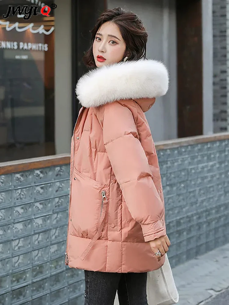 

Зимние парки с капюшоном и воротником из искусственного меха женские хлопковые куртки средней длины корейский дизайн на молнии теплое Стеганое пальто свободная зимняя верхняя одежда