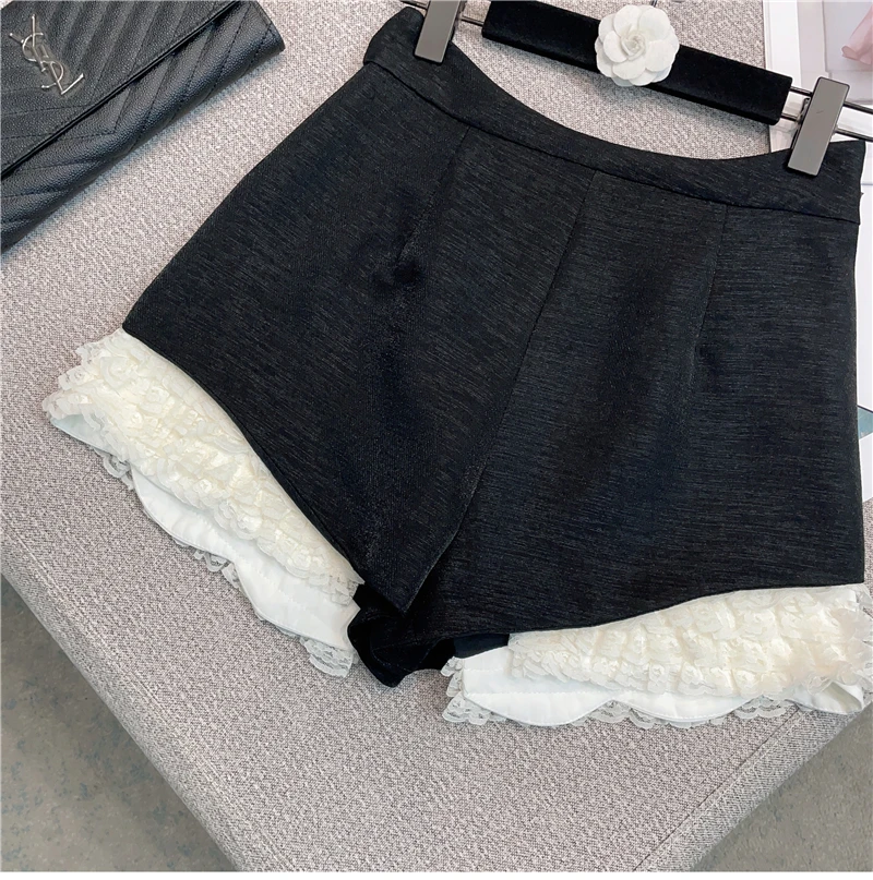 2024 Spring Summer New Retro French Classic Sweet All-Matching Slimming Wide-Leg Version Lace Edge High-Waisted Trousers Skirts