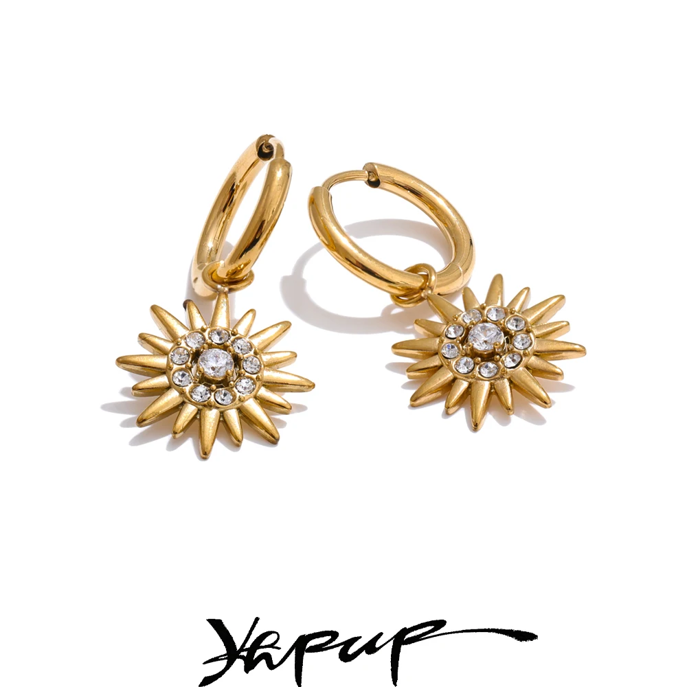 Yhpup Earrings Inlaid Zirconia Sun Drop for Women Daily
