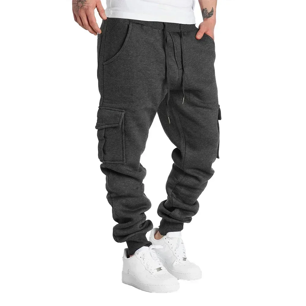 Mens Overalls Loose Joggers Workout Cargo Pants Sweatpants Active Sports Trousers Drawstring Multi Pocket Men's Casual Pants 3