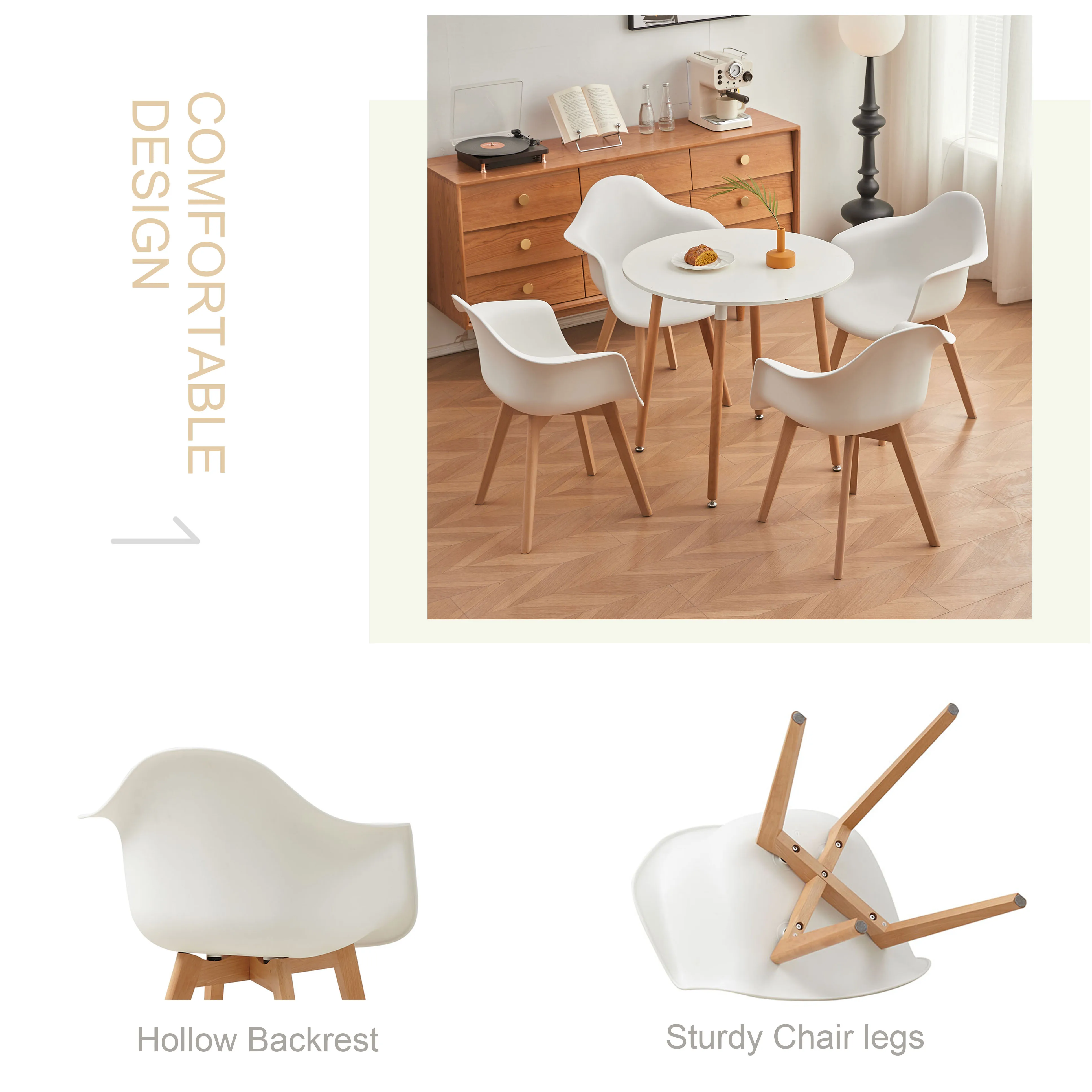 2x Esszimmerstühle aus Kunststoff mit Rückenlehne, moderner Sessel, Küchenstühle, Thekenstühle, Lounge, Freizeit, Wohnzimmer, Eckstühle, Weiß/Schwarz – Detail 5