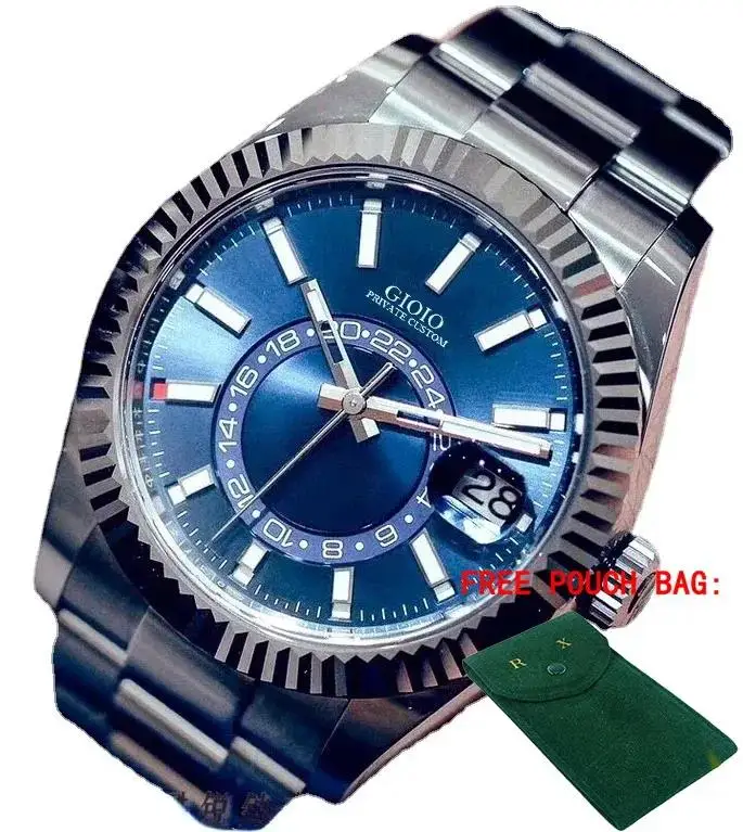 

Роскошные Новые автоматические часы для мужчин, механические часы с автоподзаводом, нержавеющая сталь, небесно-голубой Обитатель, цвет золото